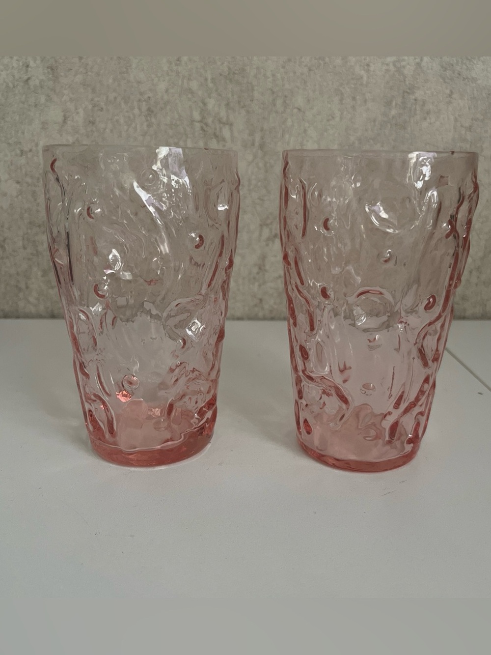 Vintage Seneca Morgantown Driftwood Crinkle Tumbler Heather Pink 2 Tea Glasses